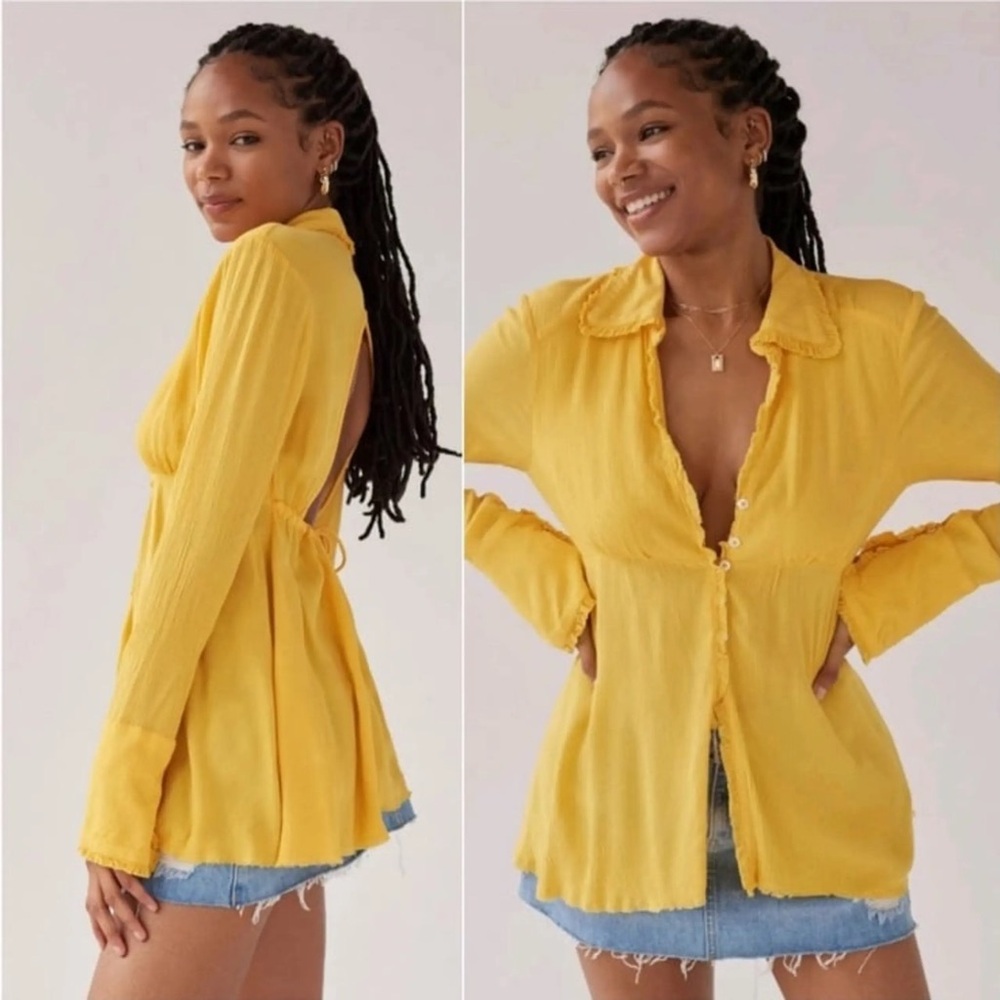Urban Outfitters Lenna Open-Back Babydoll Top – Yellow (Size Small)